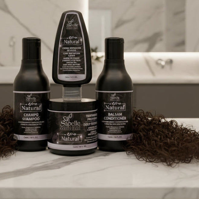 Set of Sabelle Afro Natural hair care products on a white background