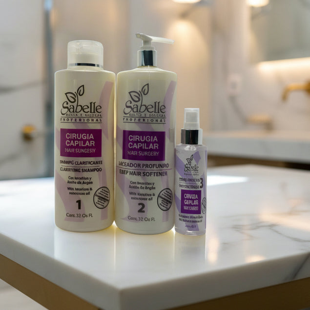 Hair Sugery Kit with 3 products; Clarifying Shampoo, Deep Hair Softener & Thermal Protection.