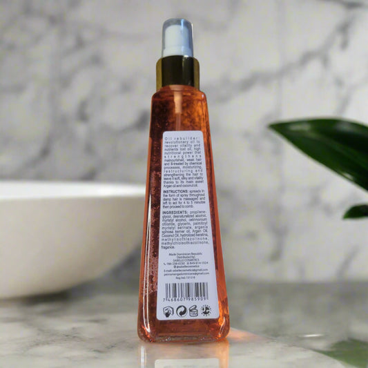 bottle with a label on a textured surface