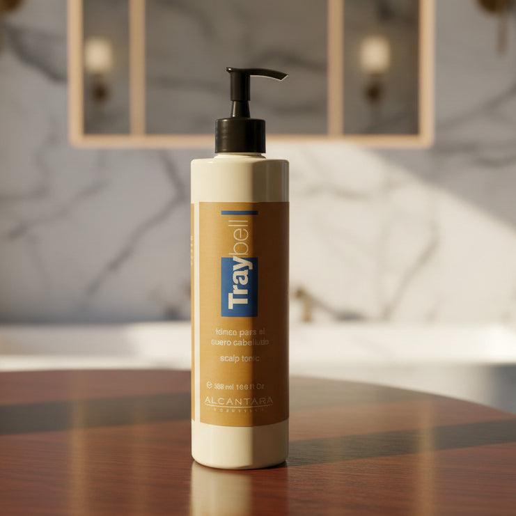 Tube of 'Treybeli' product from Alcantara Cosmetica with a blurred background.