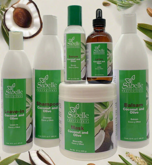 Coconut & Olive Hair Care Kith with 6 products: Shampoo, Leave-In, Mask, Balsam, Dropper and Serum