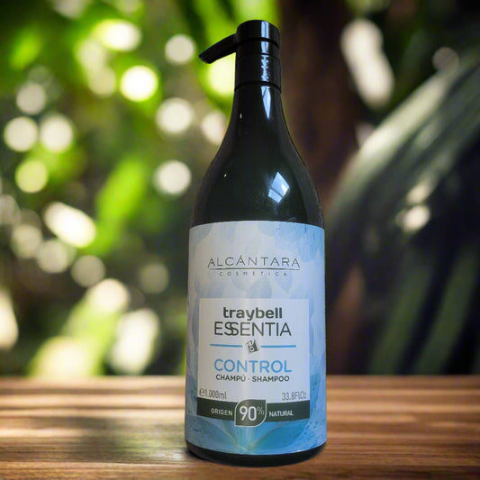 Bottle of Alcantara Cosmetics shampoo on a carpeted floor