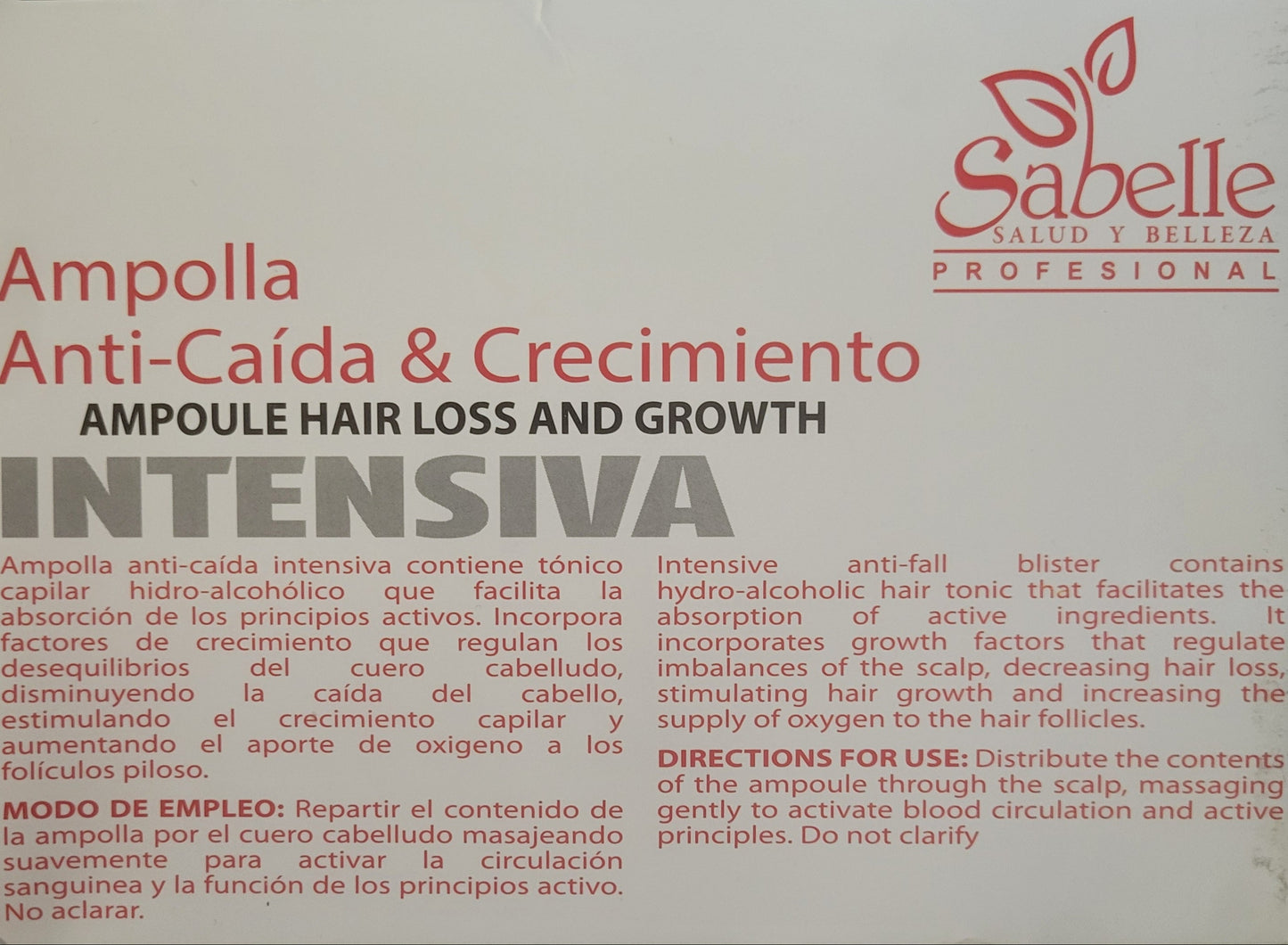 Sabelle hair care product packaging with text on hair loss and growth.