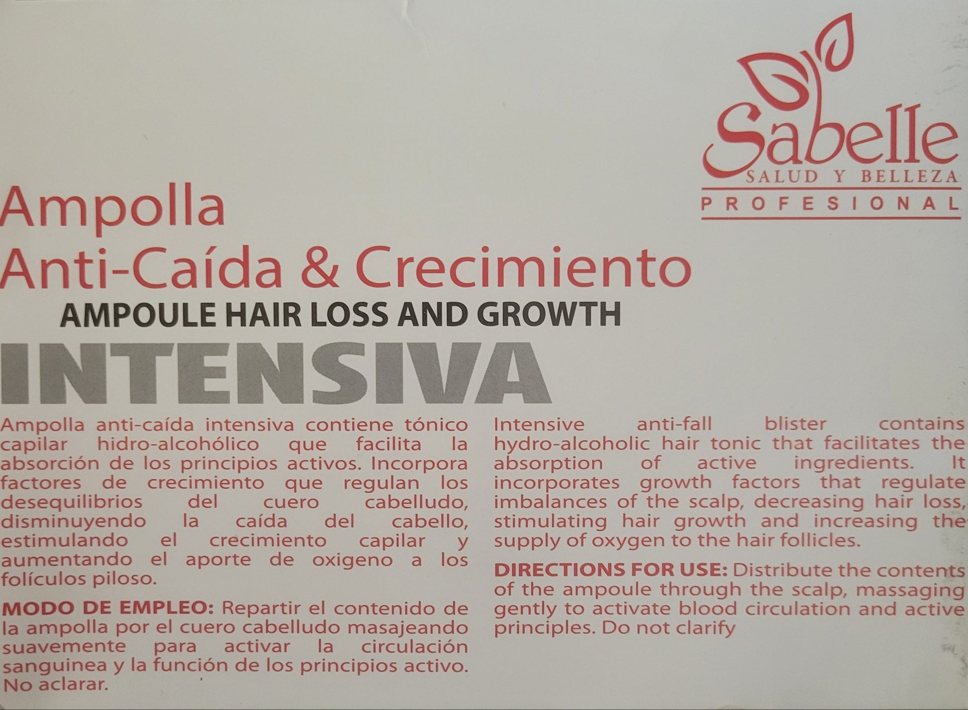 Sabelle hair care product packaging with text on hair loss and growth.