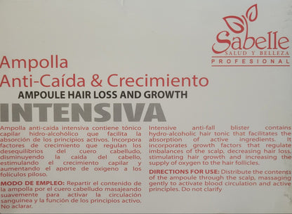 Sabelle hair care product packaging with text on hair loss and growth.
