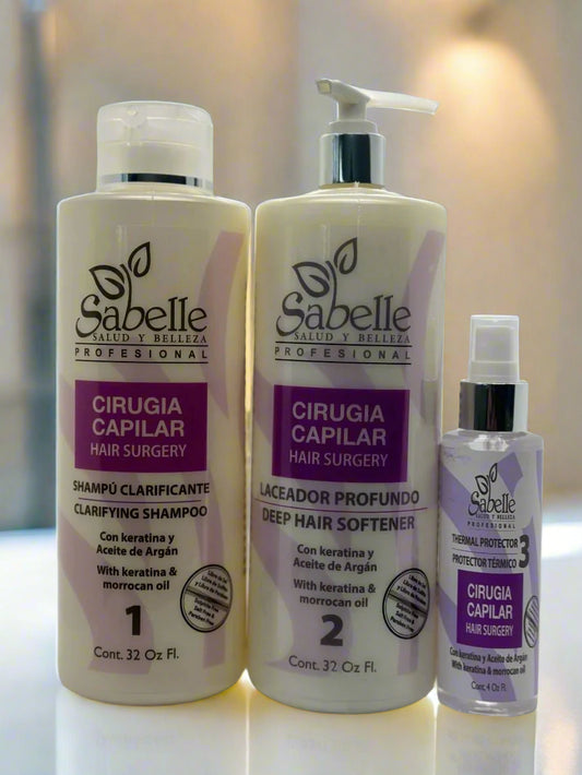 Hair Sugery Kit with 3 products; Clarifying Shampoo, Deep Hair Softener & Thermal Protection.