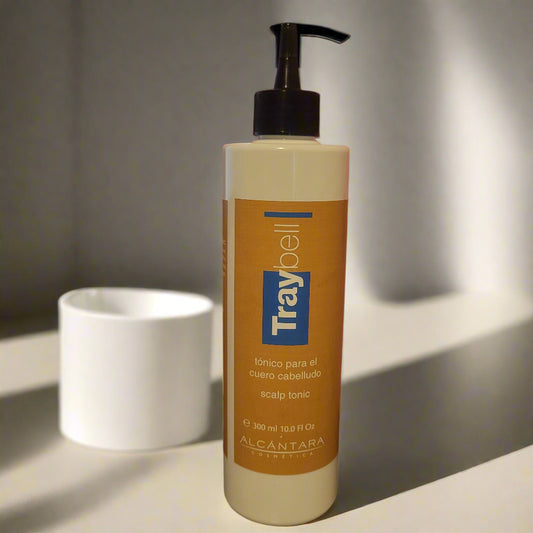 Tube of 'Treybeli' product from Alcantara Cosmetica with a blurred background.