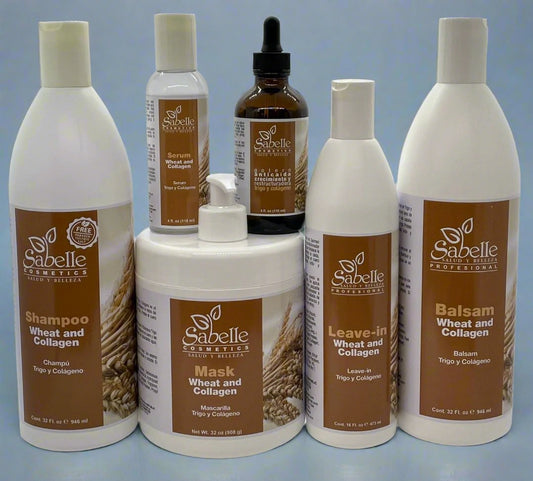 6 Product Kit with Shampoo, Mask, Leave-In, Balsam, Serum and Dropper of Wheat and Collagen